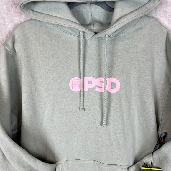NWT PSD Mens Dusty Sage Hoodie Sweatshirt Green Pink Logo M Streetwear Clean - Picture 2 of 12